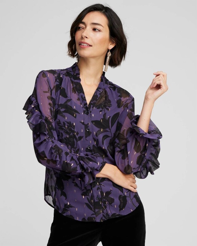 Chiffon Ruffle Sleeve Blouse - image 1